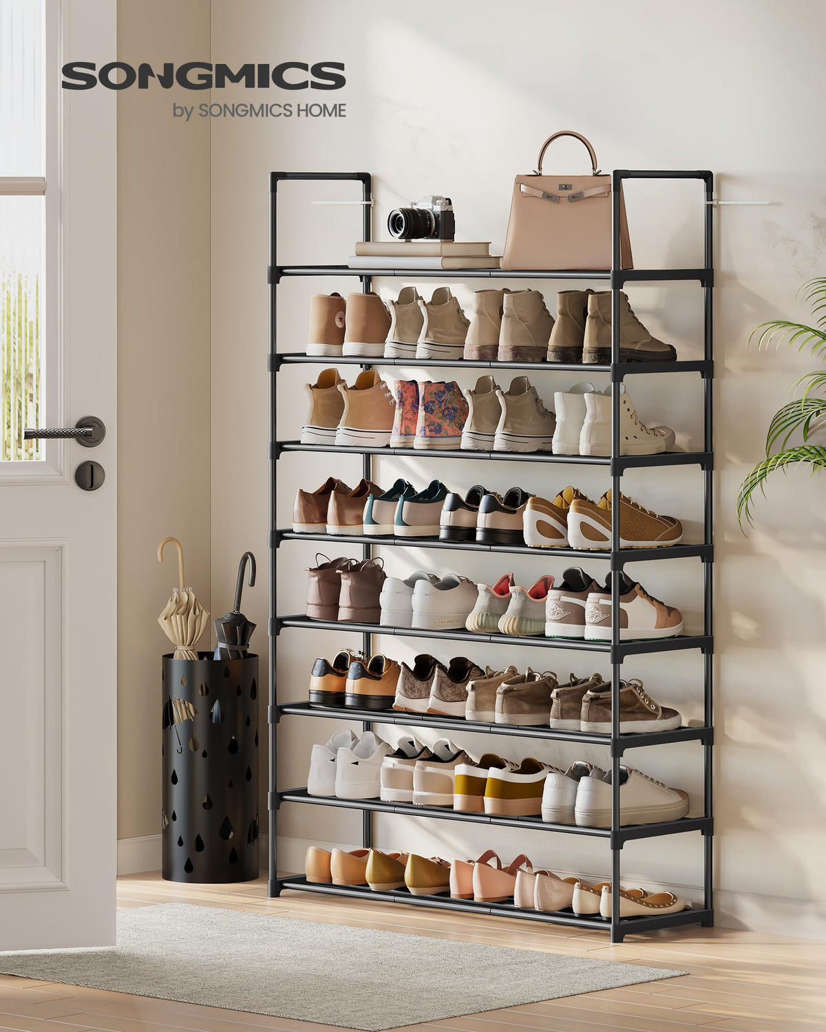 SONGMICS upright or upside-down setup for flexible, space-saving storage.