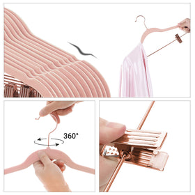 Songmics velvet hangers with shoulder notches keep delicate tops in place.