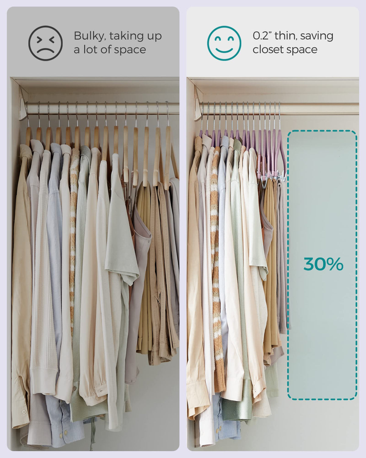 SONGMICS slim 0.2-inch design saves closet space