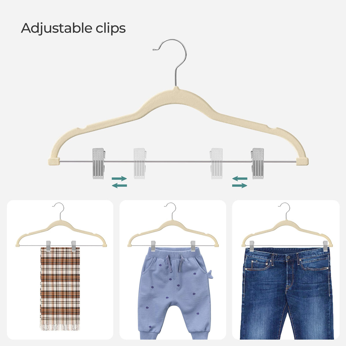 SONGMICS slim 0.2-inch profile saves closet space.