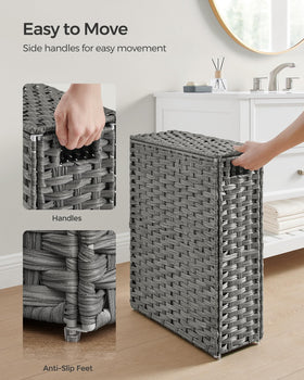 Songmics Slim Laundry Hamper foldable design stores compactly when not in use.