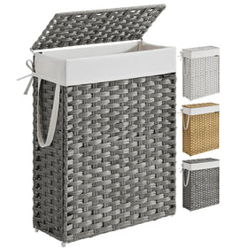 Songmics Slim Laundry Hamper lid in use, concealing laundry and reducing odors.