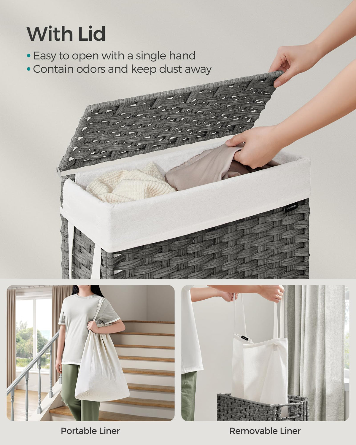 Songmics Slim Laundry Hamper metal frame provides sturdy support for heavy loads.