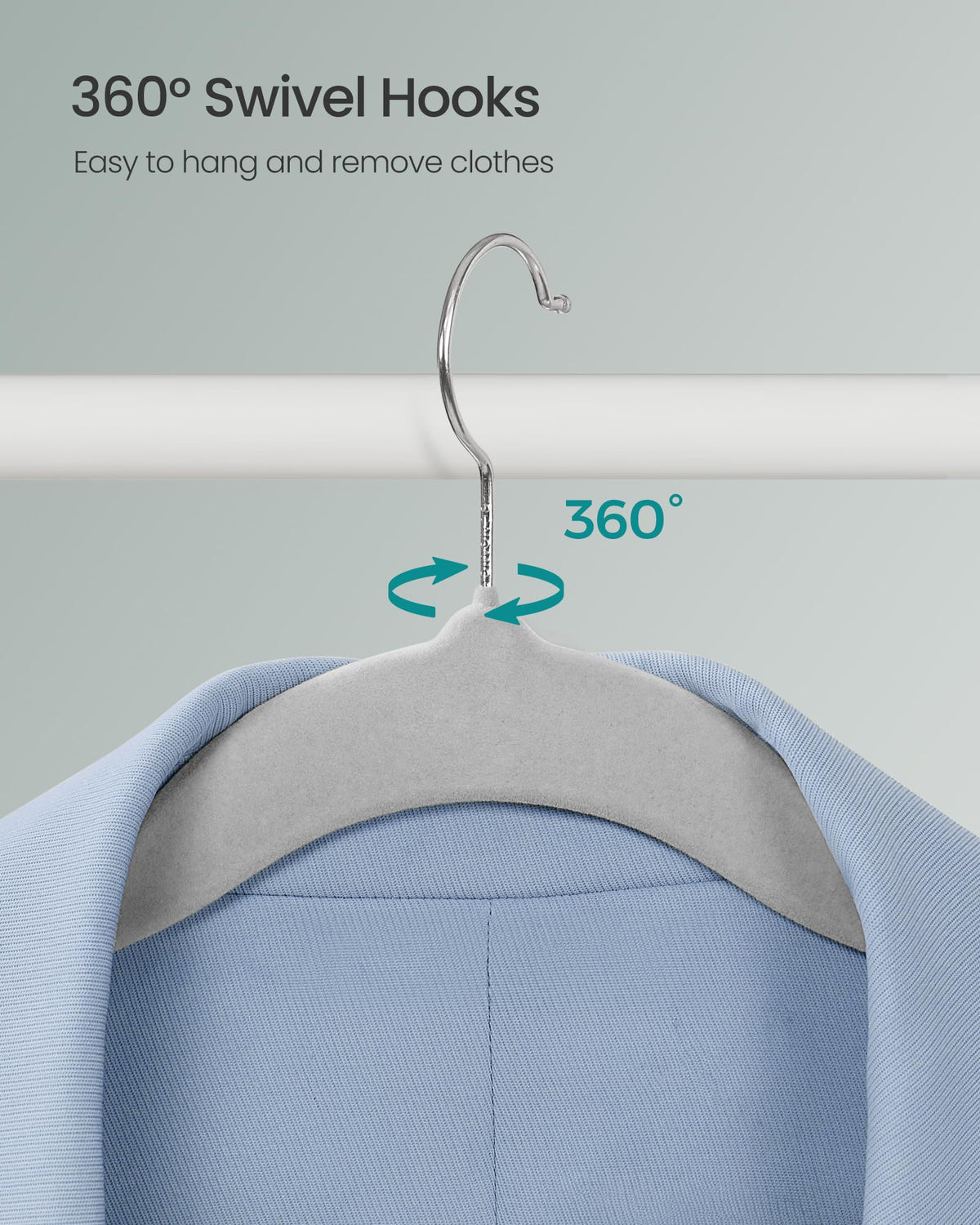 Slim-profile zero-point-two-inch hangers save closet space and fit more garments.