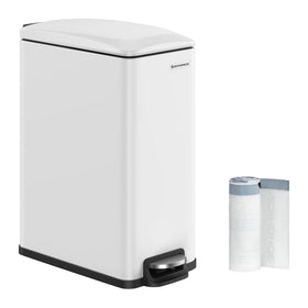 SONGMICS slim trash can front view in a narrow kitchen for space-saving
