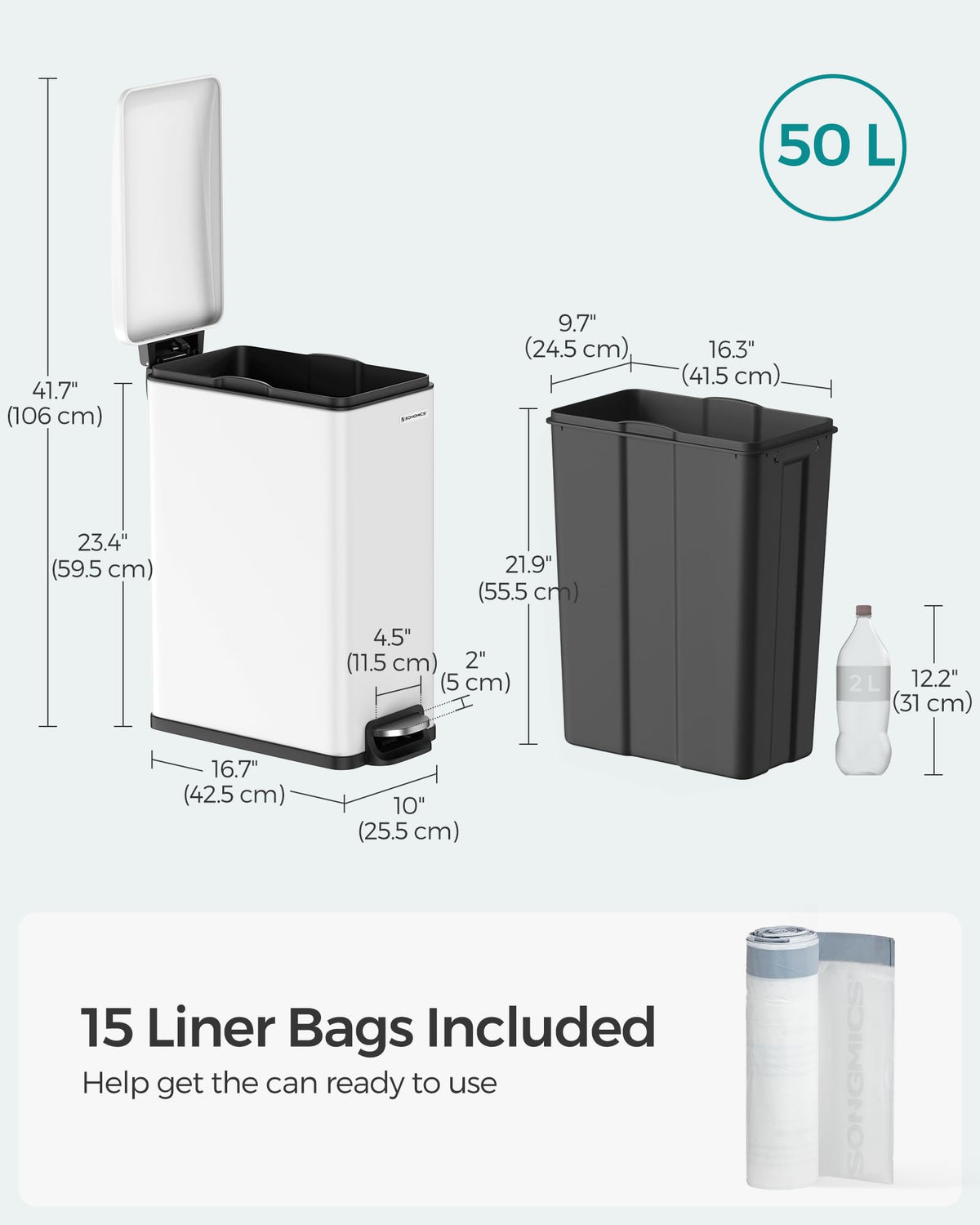 SONGMICS included 15 liner bags for quick bag changes