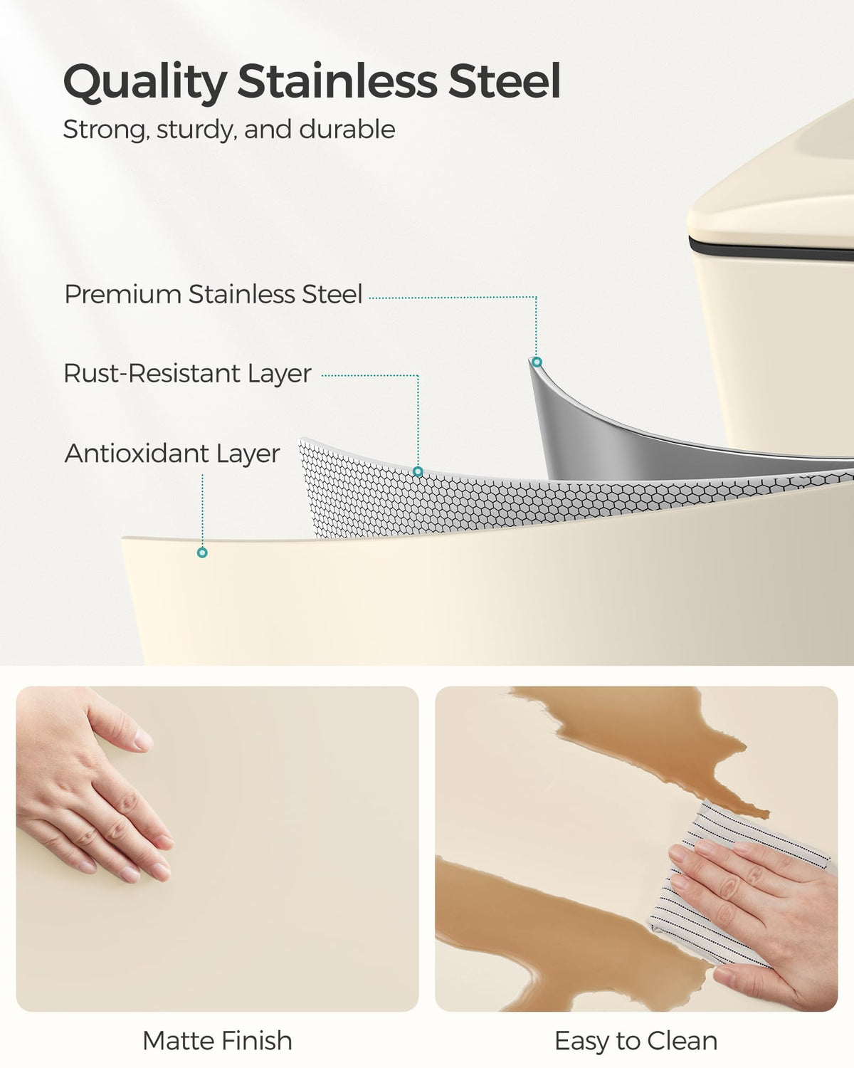 SongMics slim trash can inner bucket removable for easy cleaning and liner changes.