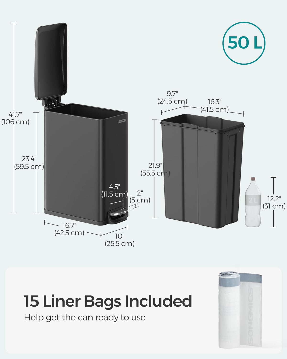 SONGMICS sturdy metal pedal enables smooth durable use.