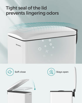 SONGMICS slim trash can showing sturdy pedal and easy placement