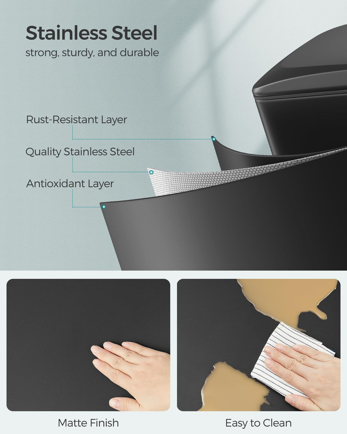 SONGMICS stainless-steel finish resists rust and cleans easily.