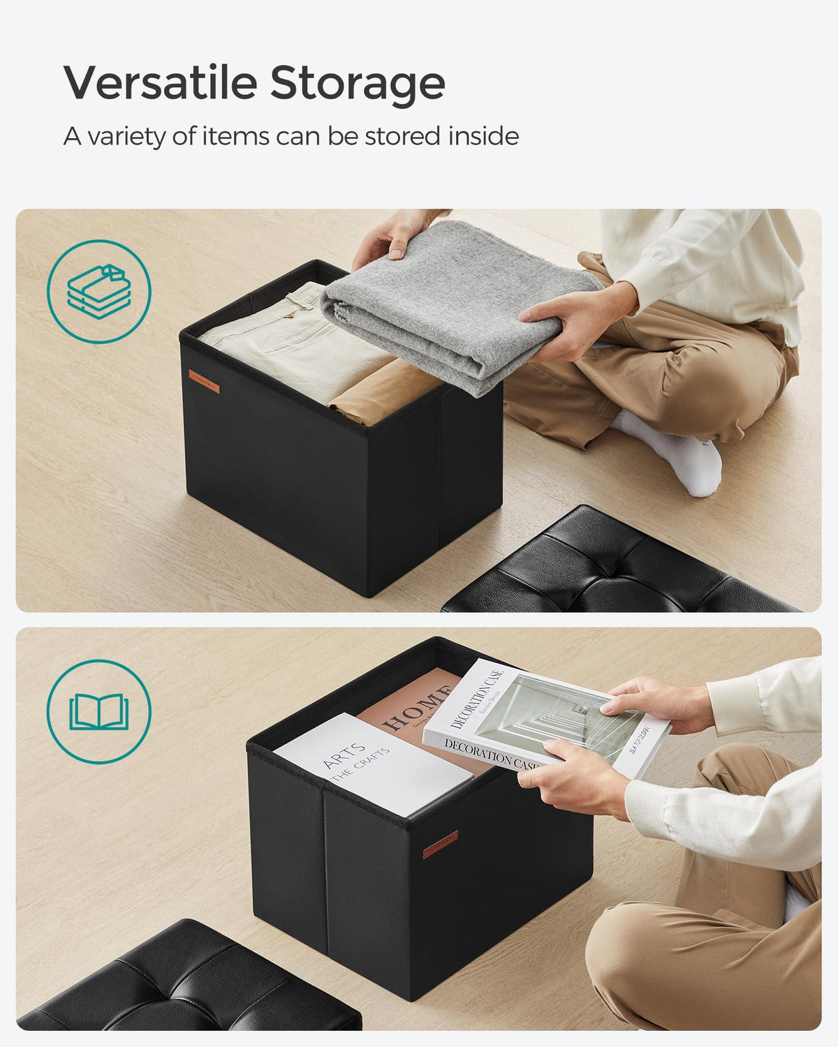 Songmics small folding storage ottoman foam-padded top for comfortable footrest