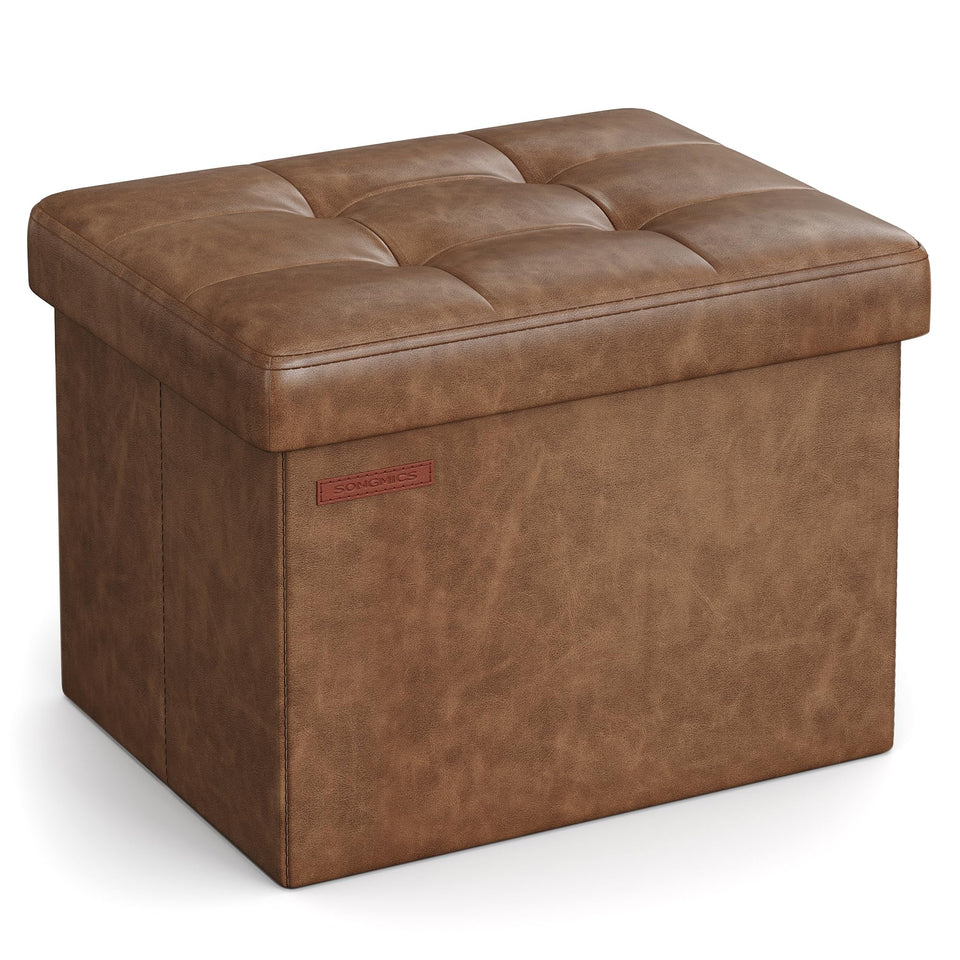 Songmics folding ottoman front view shows compact, versatile design with foot rest and storage.