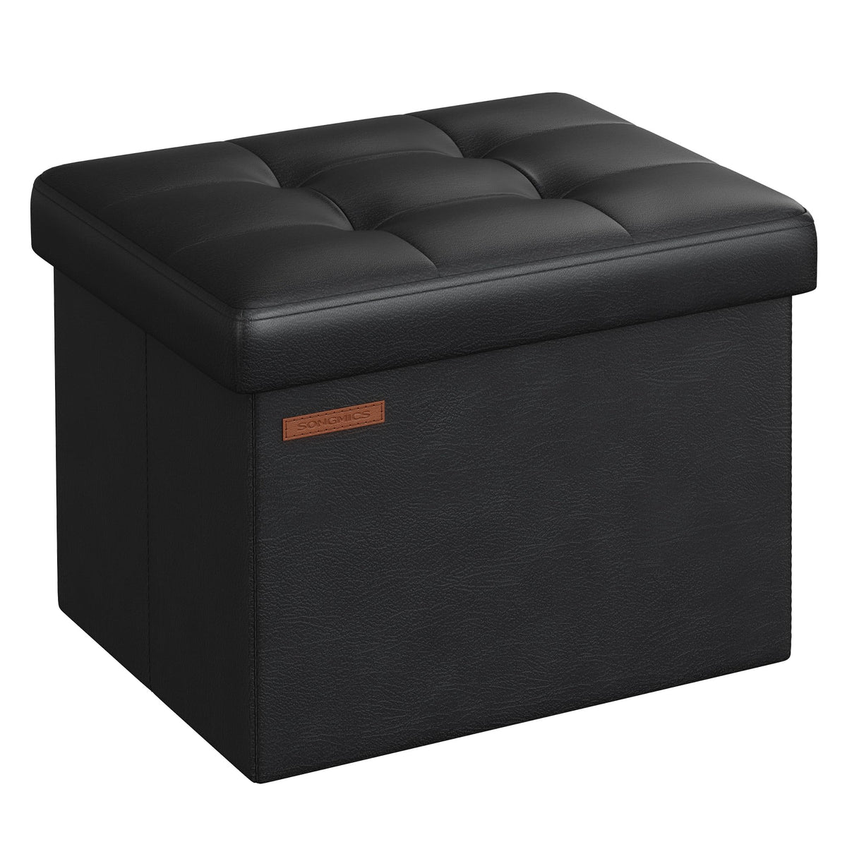 Songmics small folding storage ottoman front view with compact seating and hidden storage