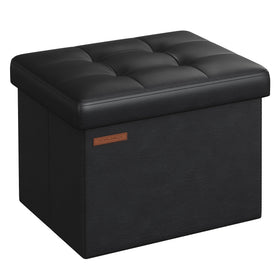 Songmics small folding storage ottoman front view with compact seating and hidden storage