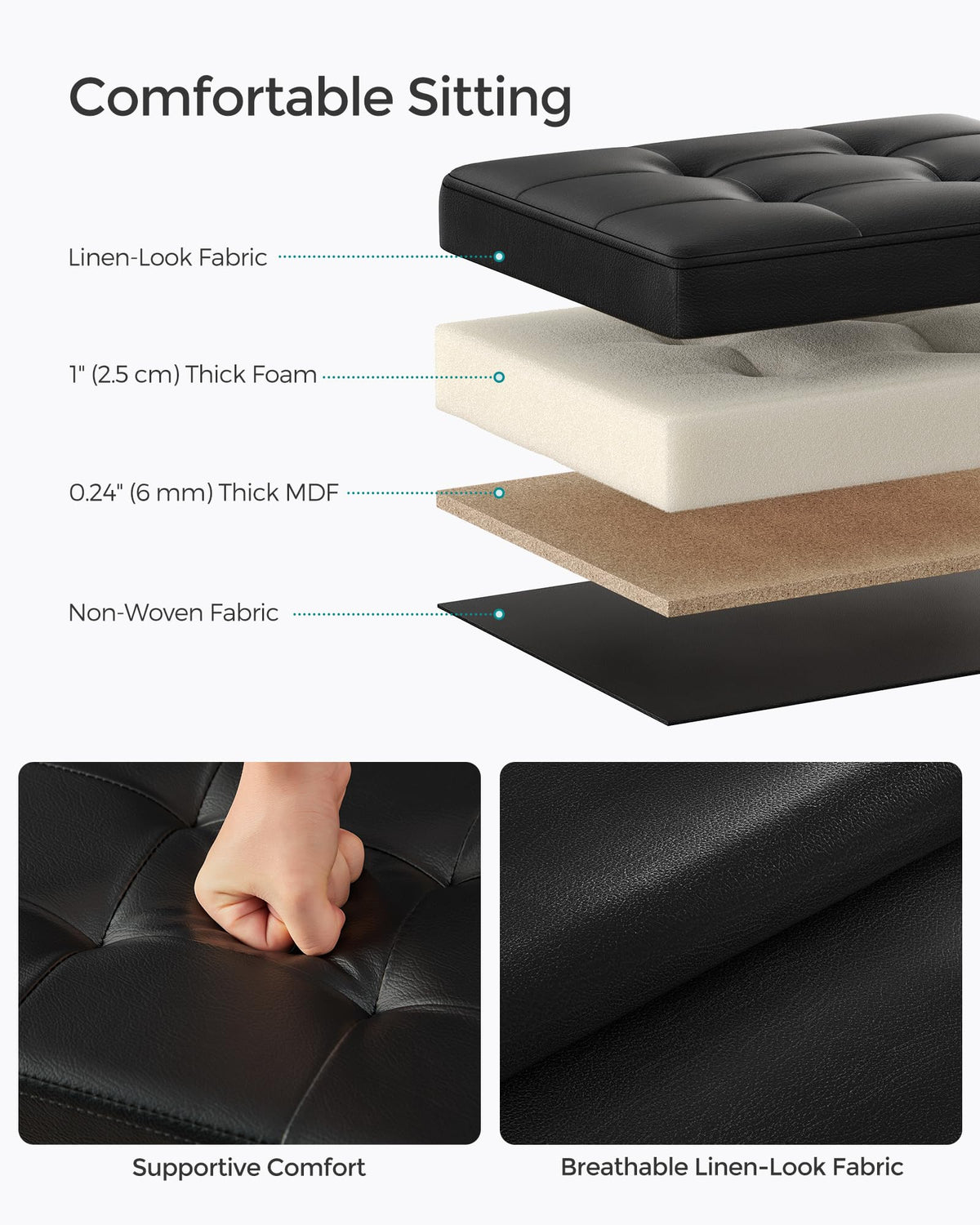 Songmics small folding storage ottoman open view reveals accessible internal storage