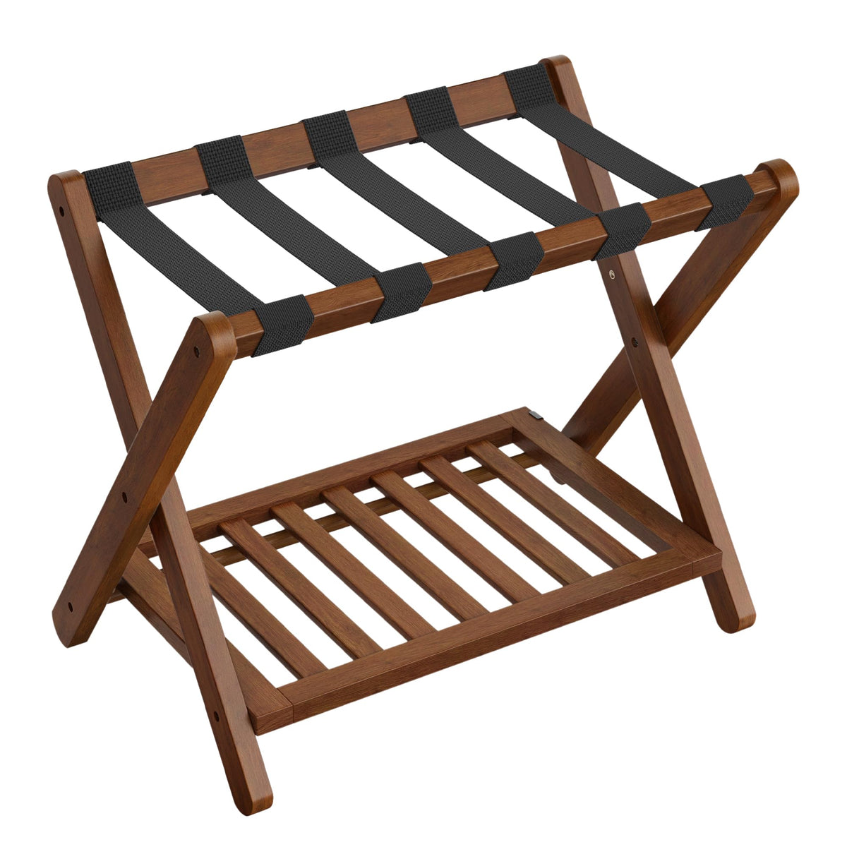 SONGMICS solid wood luggage rack top view showing sturdy support for heavy suitcases