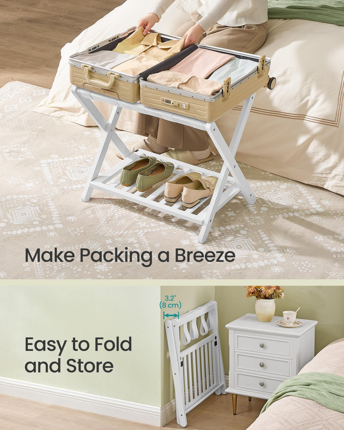 SongMics luggage rack in a guest room, hotel-ready organization