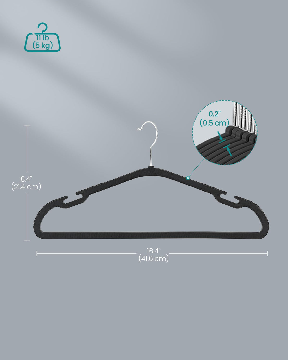 SongMics space-saving 0-2-inch thin profile hangers in ink black