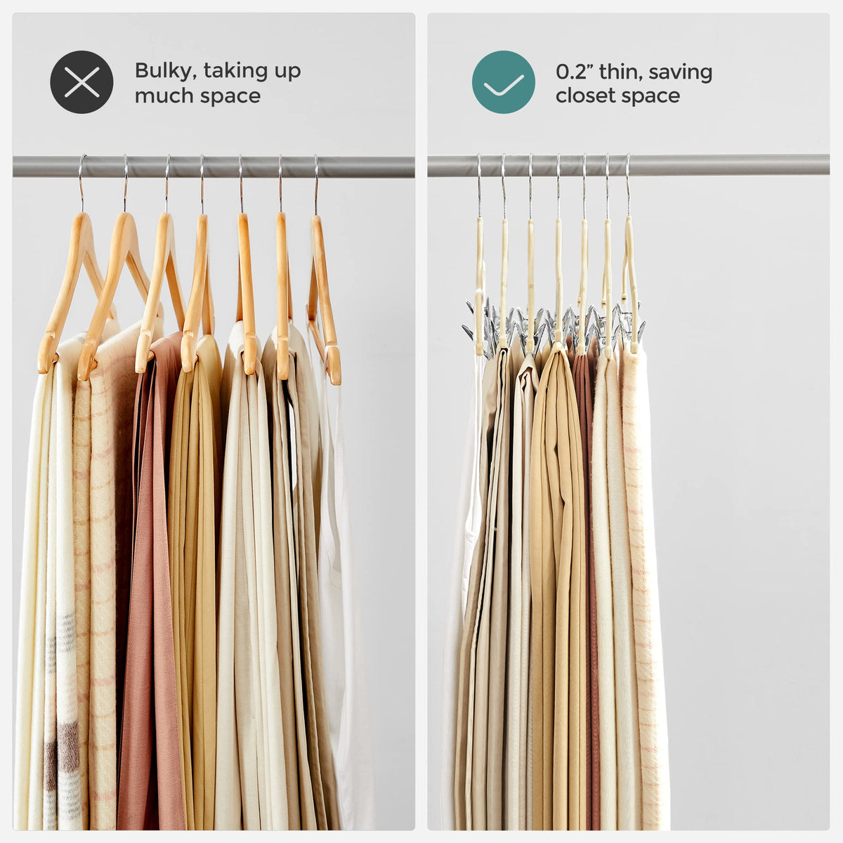 SONGMICS slim, space-saving profile reduces closet clutter.