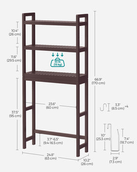 SONGMICS spacious bottom area provides extra storage over the toilet while staying uncluttered.