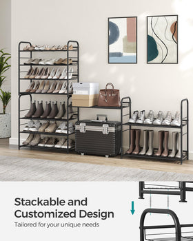 SONGMICS stackable shoe rack adjustable-shelves enables personalized storage for sneakers, heels, and boots