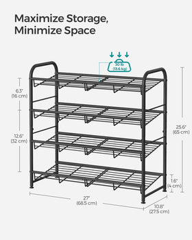 SONGMICS stackable shoe rack bottom-storage provides hidden storage for shoes or accessories beneath the main shelves