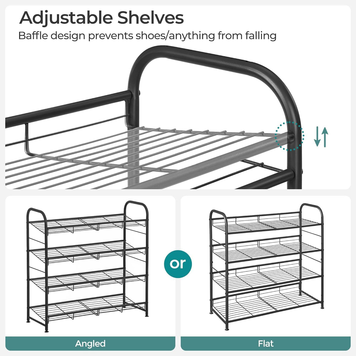 SONGMICS stackable shoe rack metal-frame-detail highlights the thick metal frame and durable grid design