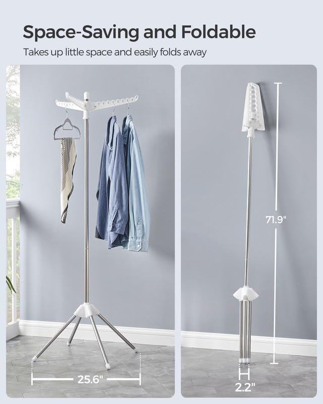 SONGMICS stainless-steel main pole and legs resist rust and wobble.
