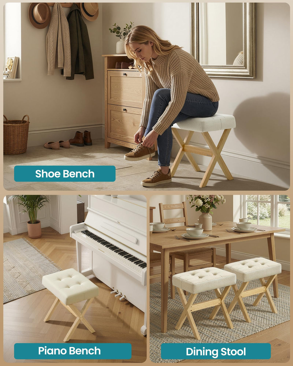 SONGMICS makeup stool linen-look fabric offering durable, cozy seating