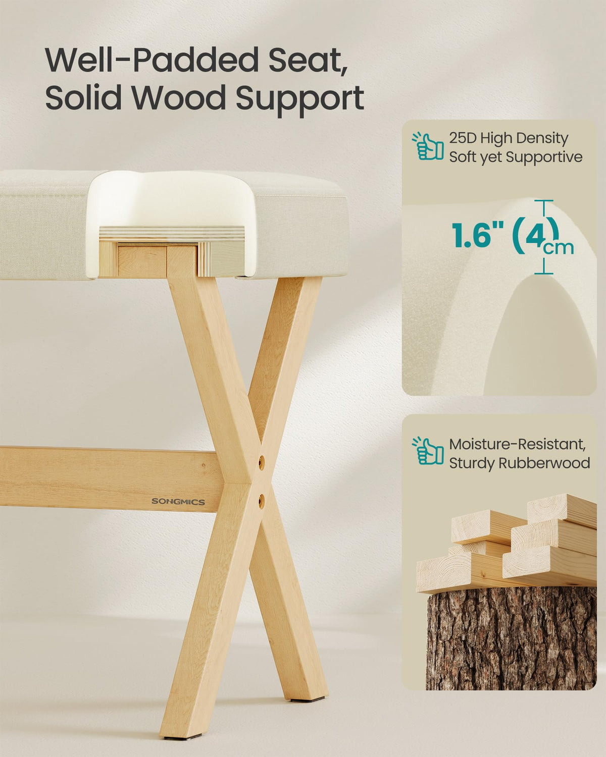 SONGMICS makeup stool tucked under vanity emphasizing space-saving design