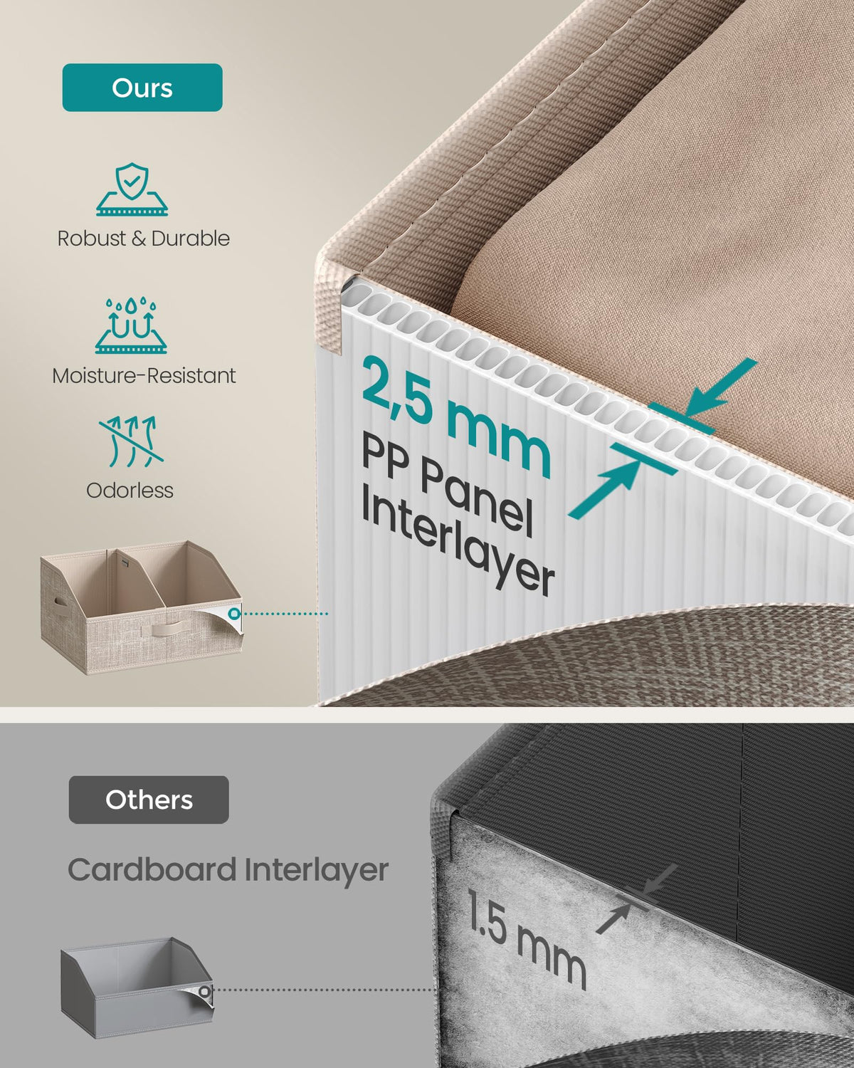 SONGMICS basket with removable divider for adjustable storage space