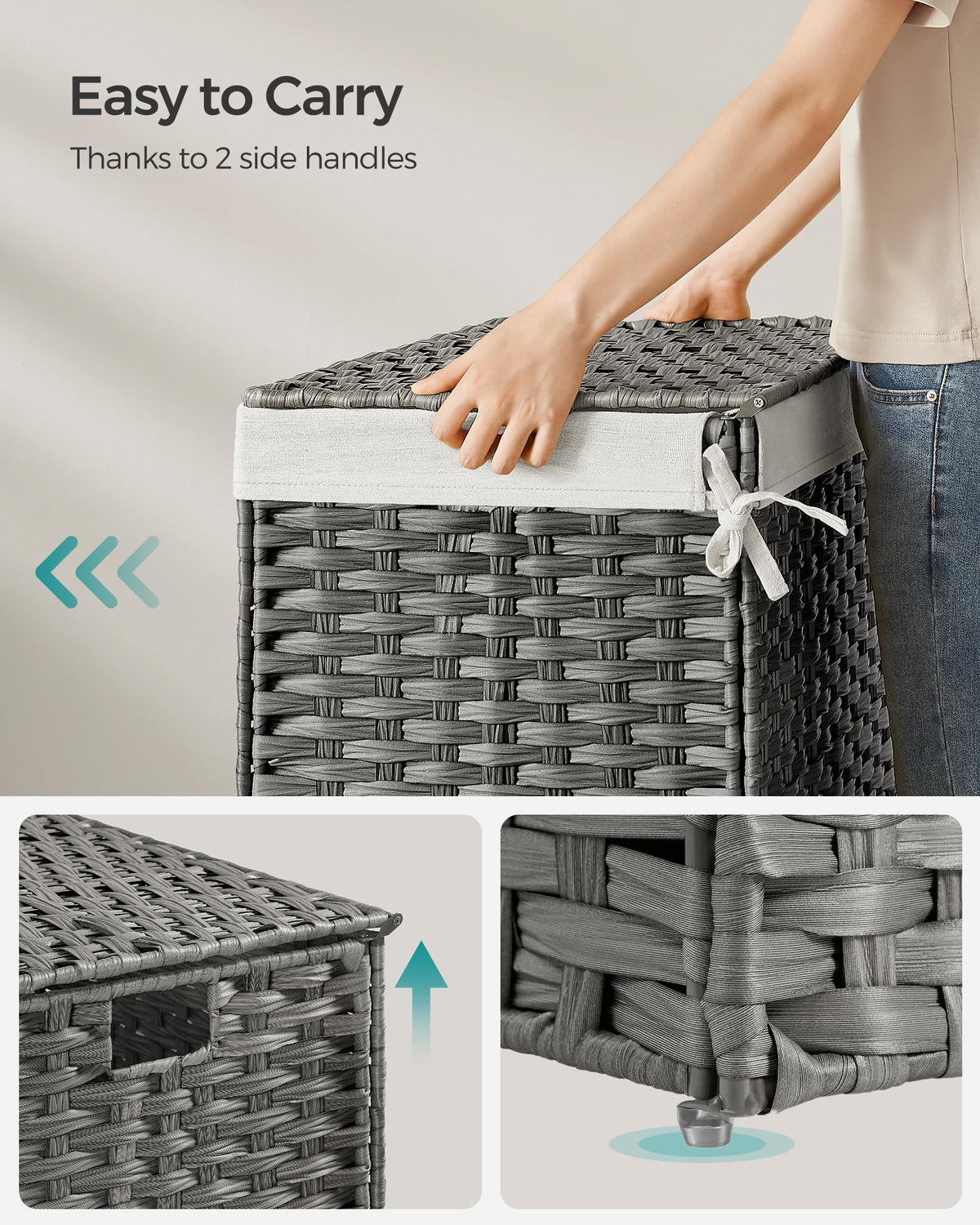 Foldable design with side cut-out handles for easy transport.