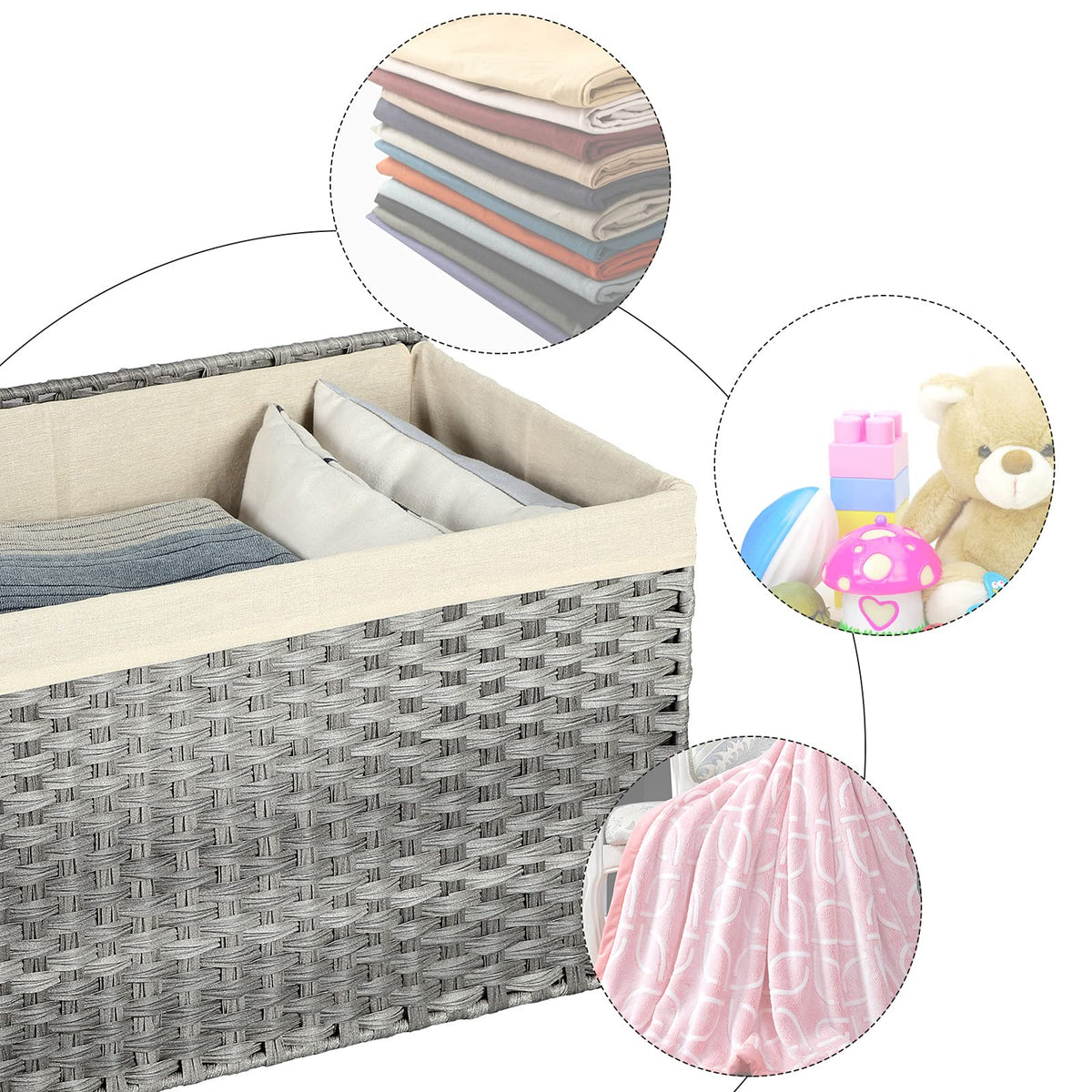 SONGMICS storage basket in a bedroom complements decor while organizing.