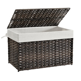 SONGMICS storage basket with lid showing 105L capacity for blankets