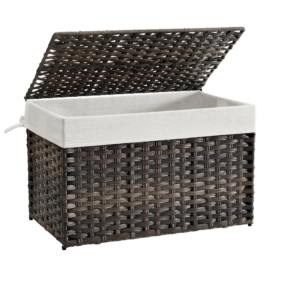 SONGMICS storage basket with lid showing 105L capacity for blankets