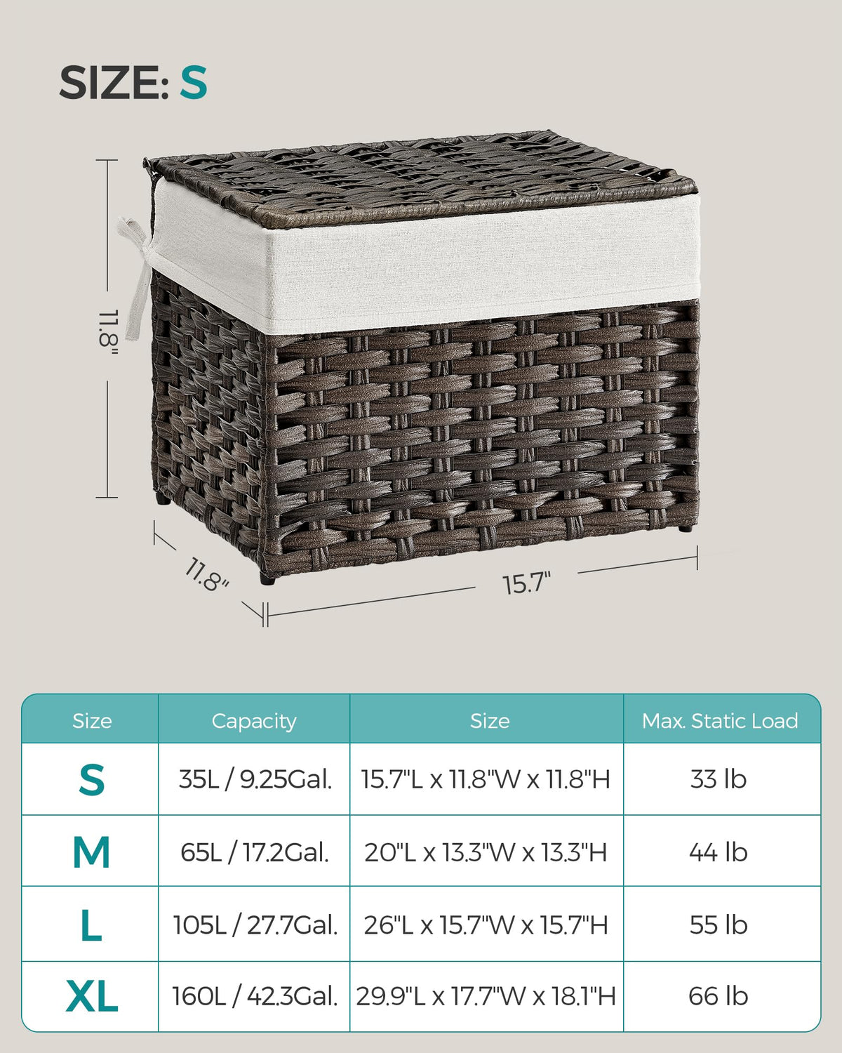 Songmics storage basket with lid folds flat for compact storage