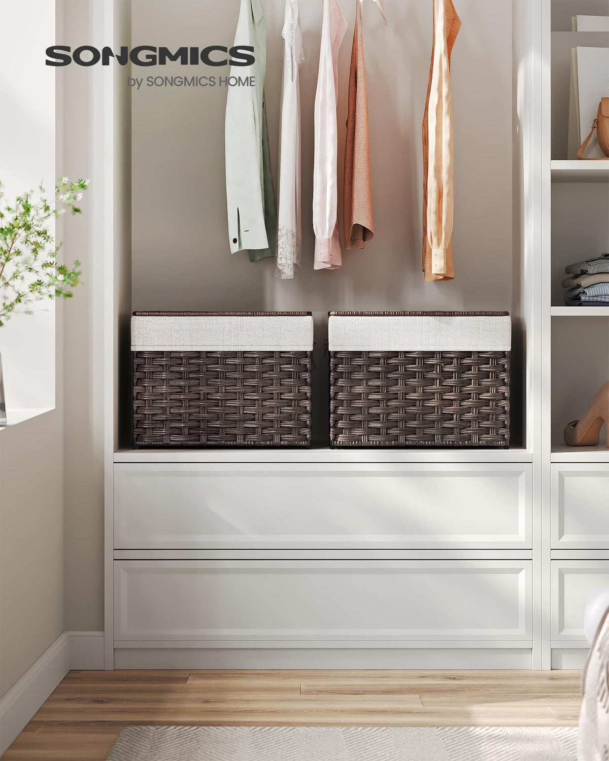 Songmics storage basket with lid removable liner for washable interior