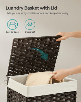 Songmics storage basket with lid waterproof breathable rattan for dry storage