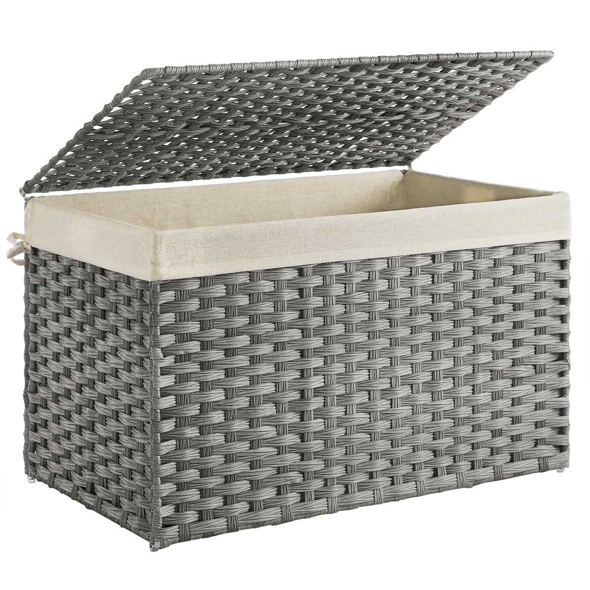 SONGMICS storage basket with lid front view, keeps blankets organized and odors at bay.