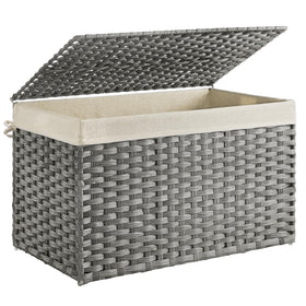 SONGMICS storage basket with lid front view, keeps blankets organized and odors at bay.