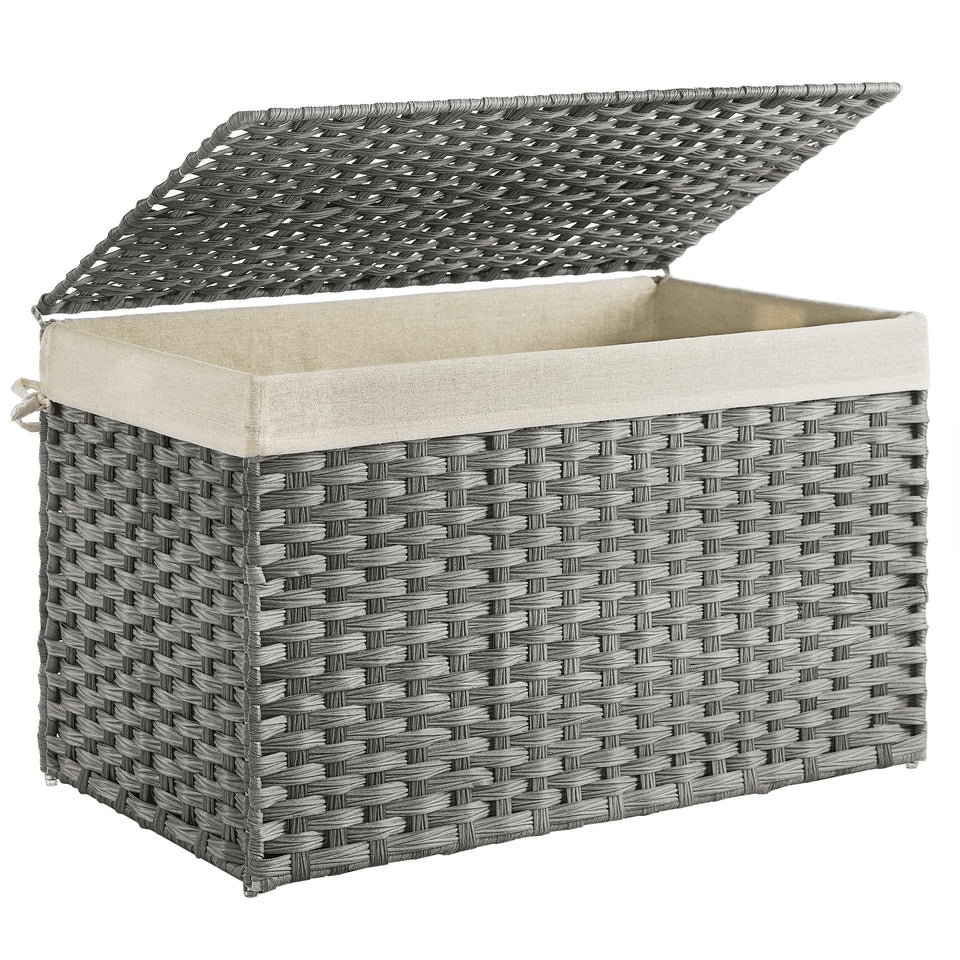 SONGMICS storage basket with lid front view, keeps blankets organized and odors at bay.