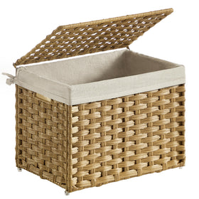 SONGMICS storage basket with lid keeps laundry organized and accessible.