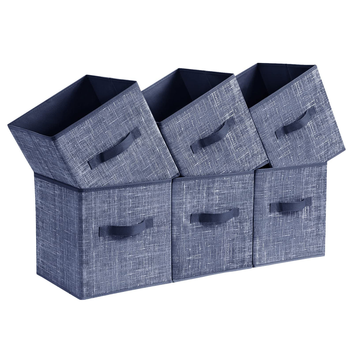 SONGMICS storage cubes misty blue front view showing sturdy double handles for easy access