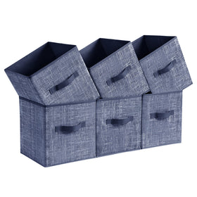 SONGMICS storage cubes misty blue front view showing sturdy double handles for easy access