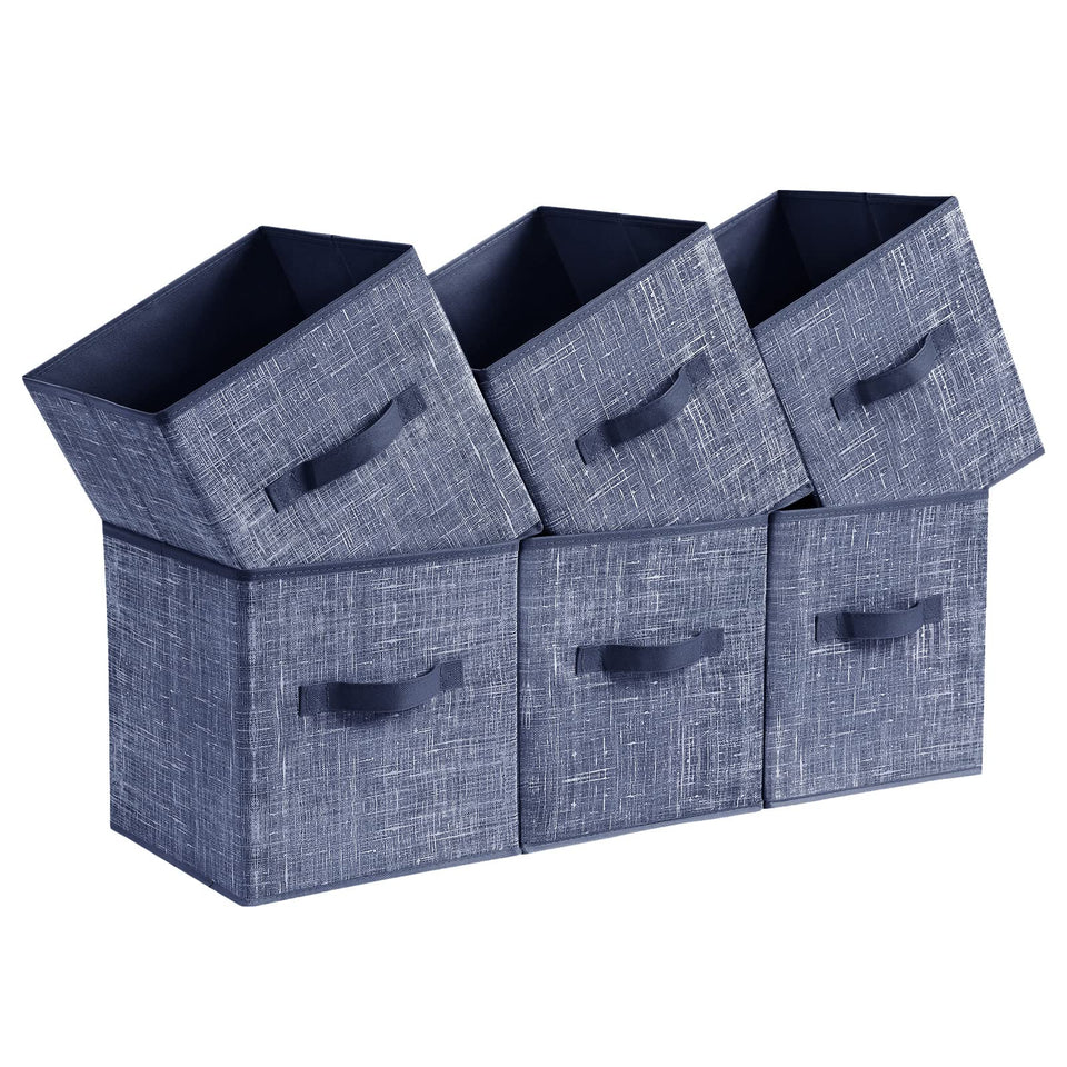 SONGMICS storage cubes misty blue front view showing sturdy double handles for easy access