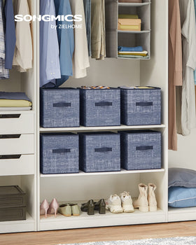 SONGMICS storage cubes misty blue side view highlighting texture and organized storage