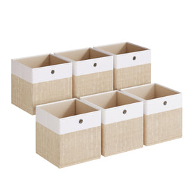 SONGMICS storage cubes on a shelf keep clothes and books neatly organized.