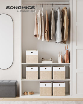 SONGMICS beige sand design adds warmth to a bookshelf.