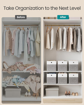 Songmics two-size options help fit different shelves and layouts.