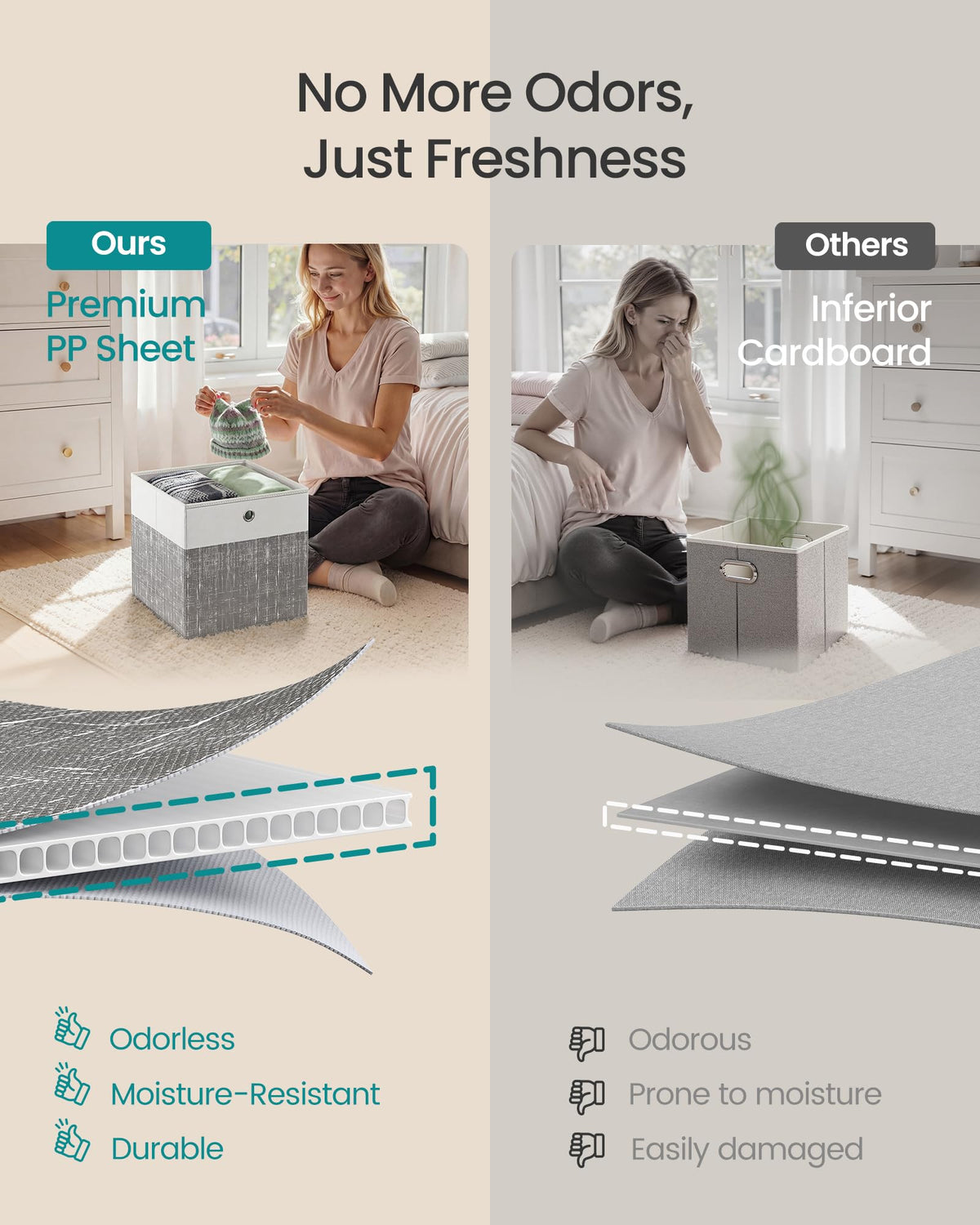 Songmics fold-flat storage cubes save space when not in use.
